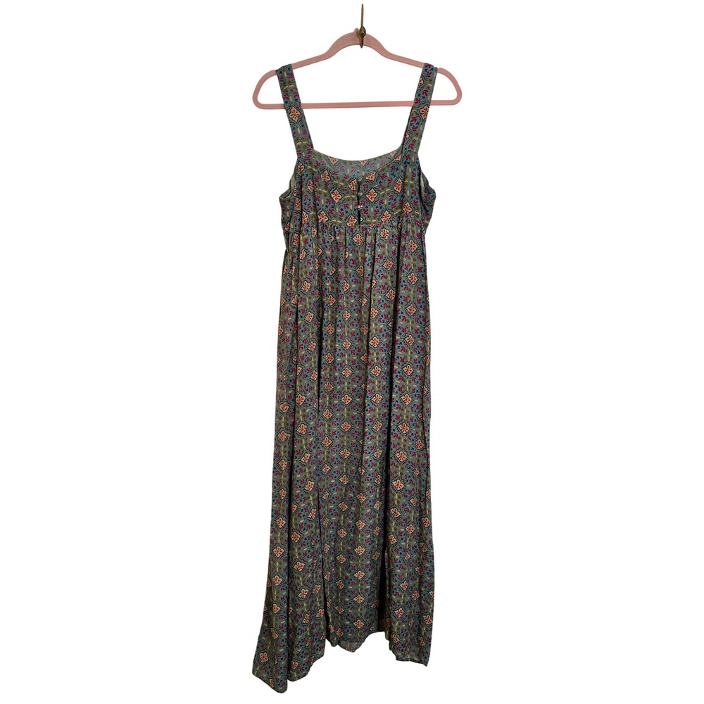 Natural Life Maxi Sun Dress Size L/XL Gray Blue Pink Boho Tile Print Square Neck - Picture 2 of 9